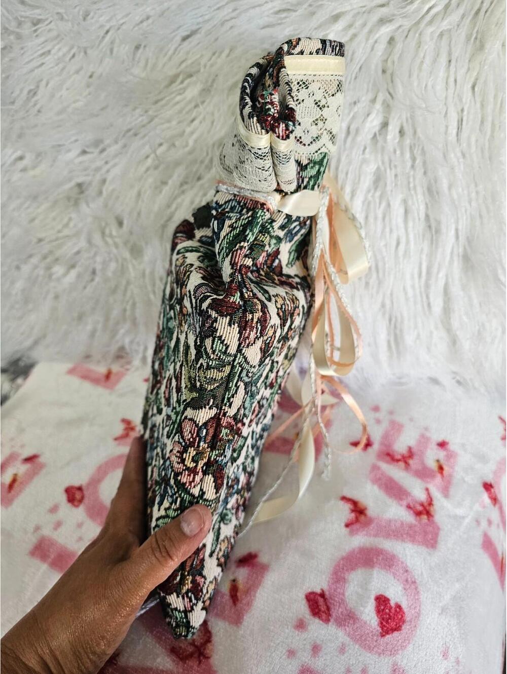 Vintage Homemade Keepsake Sack Bag Pouch Floral Lace Ribbons Multicolor 14.5X7 - Picture 6 of 11